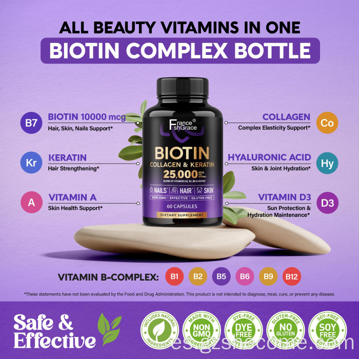 Collágeno de biotina El crecimiento del cabello de la queratina soporta las uñas de la piel